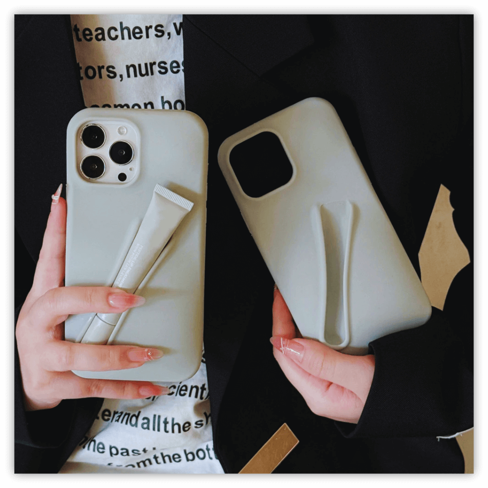 Neues Design 2024: Lipgloss Handyhülle für iPhone 15 14 13 12 Pro Max - Silikon Schutzhülle mit 3D-Make-Up Lippenstift & Lippenbalsam Halter - Dbestey
